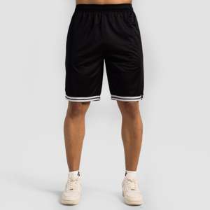 Shorts de sport confortables en maille noire avec taille élastique et cordon de serrage, tailles XXS XS, en polyester tissé et élasthanne, avec logos - Product Image 3