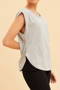 Coupe épaule ourlet incurvé mode t-shirts dames en gros léger été ourlet incurvé t-shirt femmes - Product Image 3