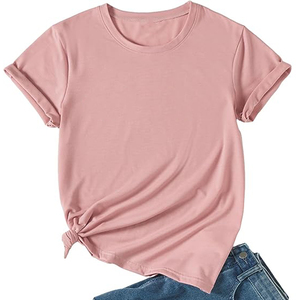 Camisetas informales de verano para mujer, Camisetas básicas holgadas de algodón, camisetas sólidas de moda personalizadas de manga corta Oem - Product Image 1