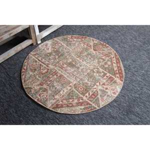 พรมขนาด 3.3x3.3 ฟุต, พรมกลมสไตล์วินเทจตุรกี, พรมขนสัตว์สีเขียวลายปะติด - Product Image 3