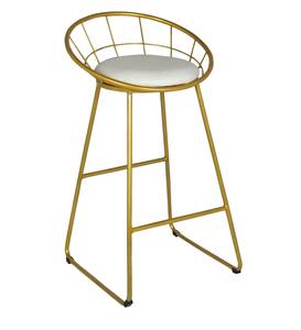 Prague Modern Metal <b>Bar</b> Stool in Yellow <b>Golden</b> Finish for Farmhouse & Outdoor Use - Product Image 4