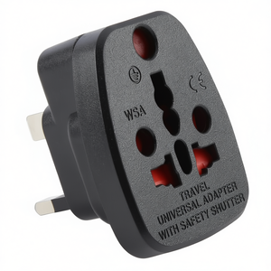 <b>Universal</b> WSA-7 Travel <b>Adapter</b> with UK <b>Plug</b> 220V Black Safety Shutter for International Travel - Product Image 2