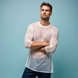 Camiseta de gran tamaño de malla transparente para hombre, ropa interior de Fitness, camisetas de malla transparentes delgadas para hombre - Product Image 1