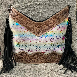 Nuevos bolsos de cuero con flecos bohemios de piel metálica tallados a mano reales, bolsos de compras con borlas para mujer a la moda occidental - Product Image 2