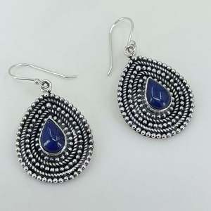 Boucles d'oreilles pendantes bohèmes chic en lapis-lazuli, faites à la main en argent sterling, pierres précieuses, cadeau d'anniversaire, de Noël pour elle - Product Image 3
