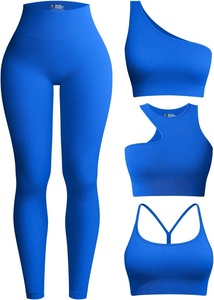 Conjunto de 4 piezas de ropa deportiva estilo Yoga Shark: Pantalones de yoga, sujetadores deportivos con efecto levantacola, conjunto de fitness de color liso, sujetador para Pilates para mujer - Product Image 2