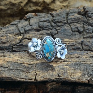 Elegante Anillo Hecho a Mano de Plata 925 y Turquesa Natural de Cobre, Gema de Corte Ovalado, Joyería, Regalo para Ella - Product Image 3