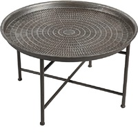 Table basse en métal marron avec meuble décoratif en verre de forme ronde à côté de la Table pour la maison, le bureau et le salon