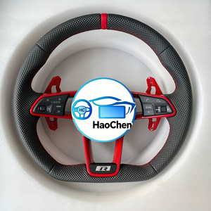 Volante de Fibra de Carbono Real con Base Plana, Marcador Central Rojo y Botón Multifunción, Compatible con VW <span class=keywords><strong>Tiguan</strong></span>, T-Roc y <span class=keywords><strong>Taos</strong></span> - Product Image 3