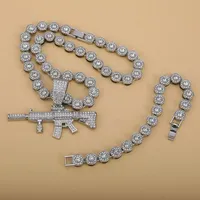 Collier chaîne cubaine exclusive pour homme, style Hip Hop, avec breloque, en argent plaqué or, orné de strass et de diamants, maillons boule, brillant