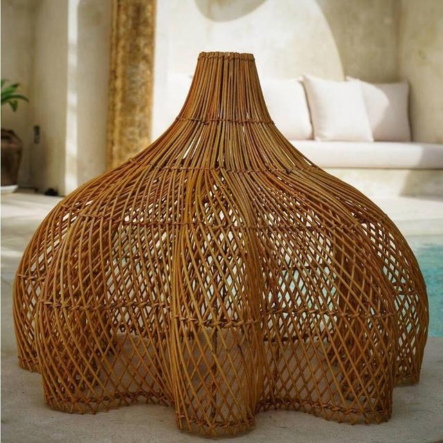 Large Handmade Rattan Lampshade Ceiling Light Shade Wicker Bamboo Pendant Lamp for Eco-Friendly Home Decoration