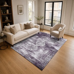 Alfombra de Área Chenille Lavable a Máquina, Antideslizante, con Estampado Digital Oriental Tradicional en Gris Plateado, Modelo LXDP-0008 de RUGS DEPOT, Venta al Por Mayor - Product Image 2