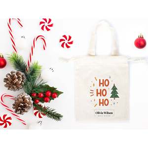 Customizable Ho Ho Ho Christmas Cotton <b>Bags</b> Personalized Holiday Gift <b>Bags</b> - Product Image 2