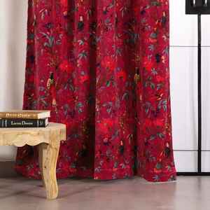 À la main Rose Pêche Oiseau Imprimer Velours Coton Vintage Rideaux Blackout Fenêtre Suspendus pour La Maison Chambre Décor Usine À Faible Coût - Product Image 2