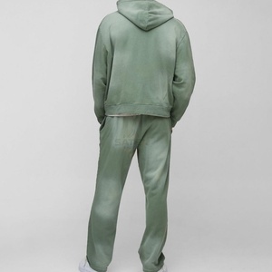 Custom Logo Unisex Hooded Casual Printed Acid Wash Zipper Tracksuits 2-Piece <b>Set</b> with Long Sleeves - Product Image 2