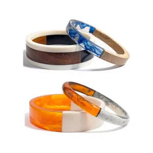 Brazalete de Resina y Madera de Alta Calidad con Diseño Geométrico Redondo, Joyería Elegante para Fiestas para Mujeres y Niñas - Product Image 4