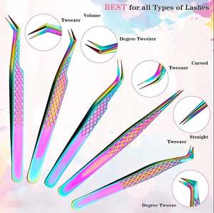Ensemble de 5 pinces à extensions de cils en gros, pinces à extensions de cils en titane arc-en-ciel, pointes droites, courbes et pointues - Product Image 3