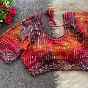 Magnifique chemisier en soie Fendy avec impression numérique et travail de perles, fabricant et fournisseur de Surat à prix de gros - Product Image 6