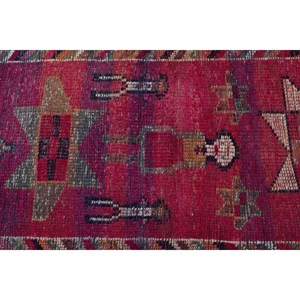 2.8x9.2 ft Rug, Vintage Herki Rug, Turkish <b>Red</b> <b>Wool</b> Striped Rug - Product Image 5
