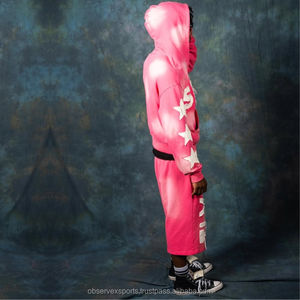 Streetwear d'hiver Survêtement unisexe lourd avec capuche délavée à l'acide Pantalon de survêtement évasé Baggy 100% coton - Product Image 1