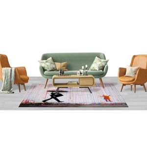 Tapis imprimé Banksy Umbrella : Luxe, abstrait, facile à nettoyer, tapis fin non tissé - Product Image 3