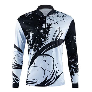 Camisa de Pesca de Manga Larga para Hombre, Estampado de Atún, Protección UV UPF 50, Cierre de Pullover, Estampado Digital Azul, Transpirable, 100% - Product Image 3