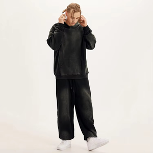 Wholesale Custom Oversized Hoodie Tracksuit <b>Set</b> Unisex Vintage Washed Two Piece Outfit Regular Fit Breathable Printed Sweatpants - Product Image 3