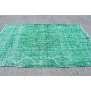 Alfombra turca clásica moderna de área grande, lana verde de 5,2x8,8 pies con patrón abstracto, estilo rectangular, diseño de Tabriz con respaldo de látex - Product Image 3