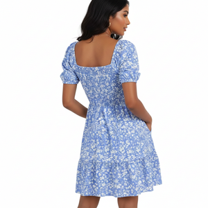 Robes mi-longues décontractées d'été pour femmes Unity Luxure, style bohème, col carré, manches bouffantes, imprimé floral - Product Image 2