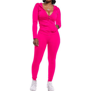 Conjunto de chándal de dos piezas para mujer de nuevo estilo, chaqueta con capucha y cremallera de manga larga con pantalones de chándal, conjunto de entrenamiento personalizado OEM 2025 - Product Image 5