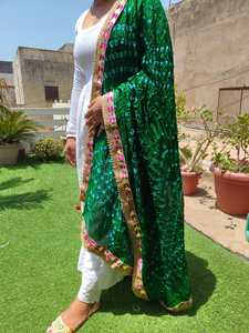 Jaipuri Bandhani Dupatta Art Silk with Gotta Patti <b>Lace</b> on All Four Sides Latkan Multi Color Bandhej Dupatta,Tie-Dye Women Gift - Product Image 4