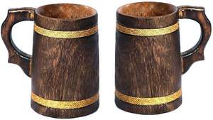 Tazas de cerveza de madera, taza de madera marrón Retro hecha a mano de 12 OZ de Grado Superior Natural con asa para beber té, café, vino, cerveza, bebidas calientes - Product Image 5