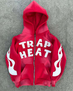 ชุดเซ็ตแฟชั่นสตรีทแวร์ทรงโอเวอร์ไซส์ ผ้าฝ้าย 100% ระบายอากาศได้ดี แบบถัก ซิปหน้า สไตล์ดิสเทรส  สำหรับผู้ชายและผู้หญิง เสื้อฮู้ดดี้สำหรับฤดูใบไม้ร่วง - Product Image 4