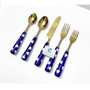 Factory Direct <b>Sale</b> Luxury Gold Plated Flatware <b>Set</b> With Resin Handle <b>Knife</b> Spoon Fork <b>Set</b> Stainless Steel Cutlery Tableware - Product Image 1