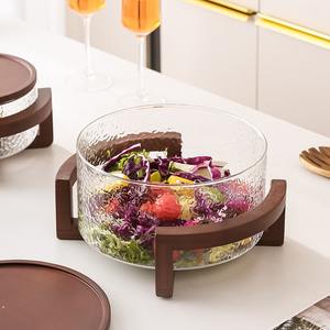 Bonne qualité directement en usine Grand bol mélangeur Saladier en verre avec couvercle en bois - Product Image 6