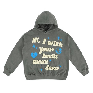 Sweat à capuche oversize bleu pour homme, en coton molletonné, motif cœur et étoile imprimé, logo frontal, vêtement d'automne, sweat à capuche vierge décontracté OEM - Product Image 4