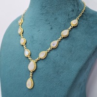 Plata de Ley 925 chapada en oro buena calidad forma de lágrima Arco Iris piedra lunar piedra preciosa hecha a mano diseñador único collar Vintage