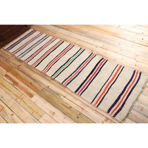 Vintage 3x9.5 ft <b>Rug</b>, <b>Runner</b> Turkish <b>Rug</b>, White Blue Camouflage <b>Rug</b> - Product Image 4