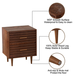 Nightstands Set of 2 Mid Century Modern End <strong>Table</strong> with 2 <strong>Drawers</strong> Vintage Wood Accent <strong>Side</strong> <strong>Table</strong> for Living Room - Product Image 3