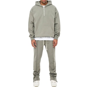 2026 survêtements surdimensionnés pour hommes personnalisés 100% coton couture brute épaule tombée poids lourd survêtement ensemble kangourou brodé hiver - Product Image 1