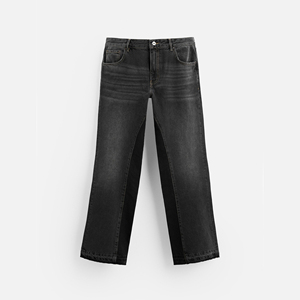 Custom <b>Men</b> <b>Flared</b> Bell Bottom <b>Jeans</b> with Washed Effect Five Pockets Uneven Hem Zip Fly and Top Button Fastening - Product Image 3