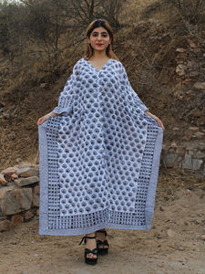 Caftan écologique 100% coton bloc de main imprimé bordure élégante confortable décontracté Boho modeste pur vêtements indiens caftan - Product Image 5