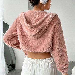 Sweat-shirt à épaules tombantes de haute qualité, broderie, manches longues, haut court pour femme, pull en molleton de coton, fermeture éclair, sweat-shirt pour femme - Product Image 3