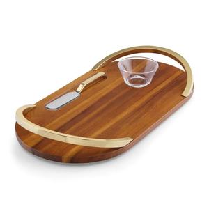 Meilleure vente Plateau de service moderne en bois d'acacia avec poignées en métal doré - Product Image 1