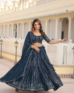 ชุดเดรสผ้าไหมอินเดียดั้งเดิมปักลายหนัก9มม. ผ้าจอร์เจีย - Product Image 3