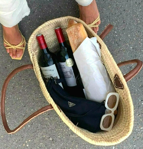 Panier de marché français de qualité supérieure avec panier à fruits en cuir, sac en paille - Product Image 4