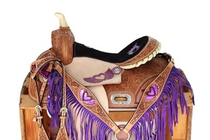 Sillín de cuero occidental morado personalizado con flecos, productos ecuestres de carreras inglesas de la India - Product Image 3