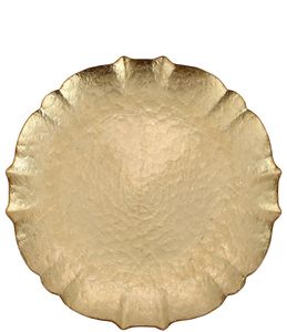 Assiette de présentation texturée radiale dorée décorative royale avec forme ronde et finition scintillante élégante pour les repas de luxe et les mariages - Product Image 2