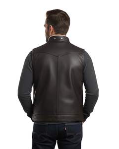 Gilet de motard en cuir véritable noir de qualité supérieure pour homme, sans manches, col montant, sans manches, avec fermeture éclair sur le devant et fermeture à boucle - Product Image 5