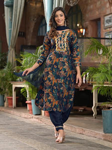 Colección de ropa india y pakistaní de primera calidad, candelabro, estampado de lámina modal, conjunto de Kurti con encaje Stanton Bottom Chi-non Dupatta - Product Image 3